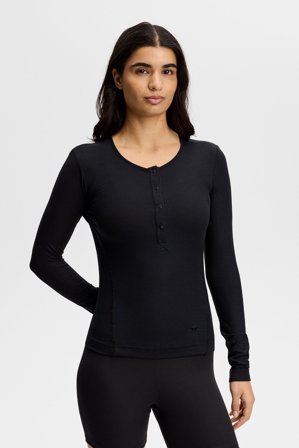 J.Lindeberg - Sanna Rib Henley LS - Fashion - Black - Women - S