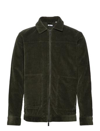 Classic 8-Wales Cotton Corduroy Zip Overshirts Khakigrønn Knowledge Cotton Apparel