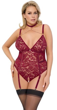 Cottelli Collection Plus: Crotchless Body Red - Erotik Vuxen: Plus size