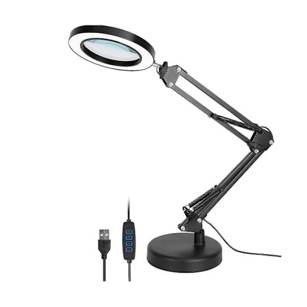 Forstørrelsesglass med lys og stativ, 10x forstørrelseslampe, 2-i-1 skrivebordslampe med klemme, 3 fargemod