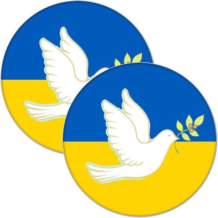 10 stk. badges med fredsdue på Ukraines flag, 25 mm diameter, pin-størrelse, Ukraines flag broche, blå gul, reversnål, Ukraines broche, flag broche