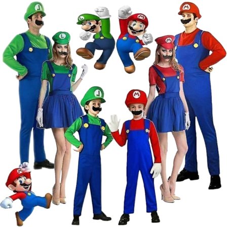 Super Mario -asu Cosplay-juhlat Naamiaisasut Yhteensopiva lasten poikien tyttöjen aikuisten miesten naisten kanssa Punaiset pojat 9-10 vuotta