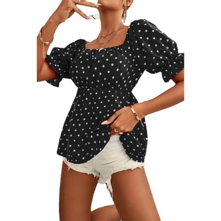 Fang Ling Bubble Sleeve Sleeve Dot Top