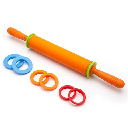 Justerbar silikonkjevle med 4 avstandsstykker, non-stick bakeverktøy for deig og pizza