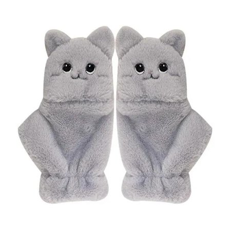 Vinter Fingerløse Handsker til Kvinder, Konvertible Varme Halvfinger Vanter Flip Tops, Kat Plys Handsker rosa Grå