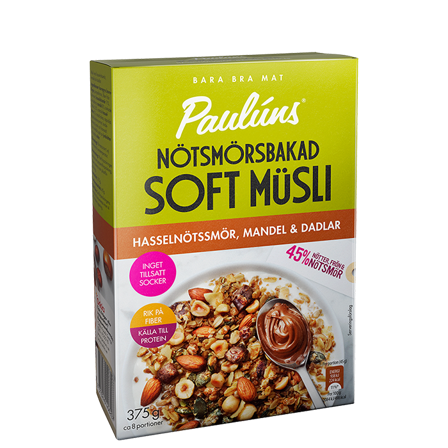 Paulúns Soft Müsli Hasselnøttsmør Mandel Dadler 375 g