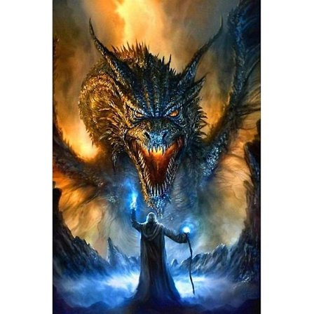Dww-30x40 Cm 5d Diamantmaling Diy Komplett, Trollmannen med den Flygende Dragen Diy Diamant Rhinestone Lerret Korssting Maleri Etter Nummer For 