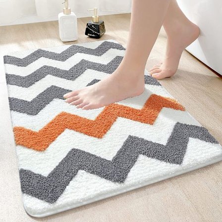 40 x 60 cm vågmönstrad halkfri badrumsmatta - orange grå, supermjuk badrumsmatta, maskintvättbar, mycket absorberande