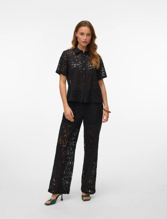 Vero Moda Vmhoney Lace Ss Shirt Wvn Ga - Black - S