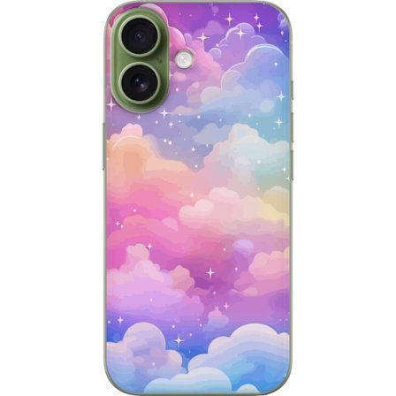 Kompatibelt Mobildeksel til Apple iPhone 17 Søt enhjørning med regnbuefarget hår mot en stjernebelagt pastellbakgrunn i kawaii-stil