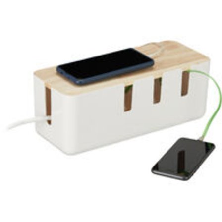 Stor kabelbox för grenuttag, plast & trä, dölj sladdar, 11,5x30x12,5 cm, förvaring, vit