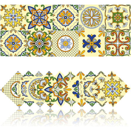 10x10cm 20 Stykker Gule Køkken Flise Klistermærker Selvklæbende Vægfliser Badeværelse Klistermærker Vægdekoration PVC Vandtæt Mosaik Retro Stil