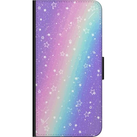Yhteensopiva Lompakkokotelo Samsung Galaxy Note 10 Lite Sateenkaaren värisellä pastellitaustalla on valkoisia tähtiä ja kimaltelevia pisteitä pehmeäss