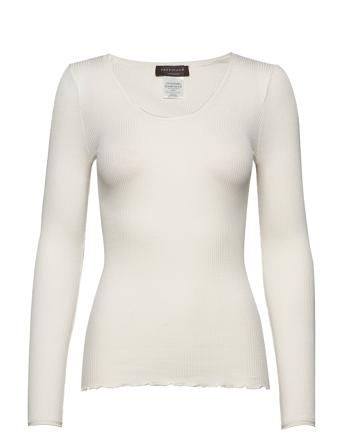 Silk T-Shirt T-shirts & Tops Long-sleeved Hvit Rosemunde*Betinget Tilbud
