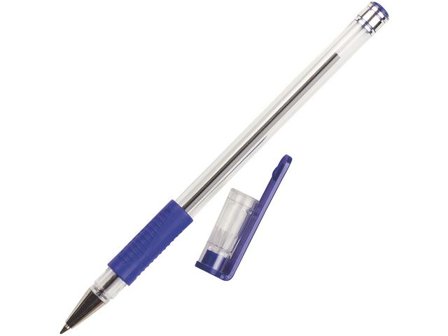 Marvy Kulpenna, 0,7 mm spets, transparent pennkropp med grepp, blått bläck - Lyreco - Kontorsmaterial - Pennor - Kulpennor