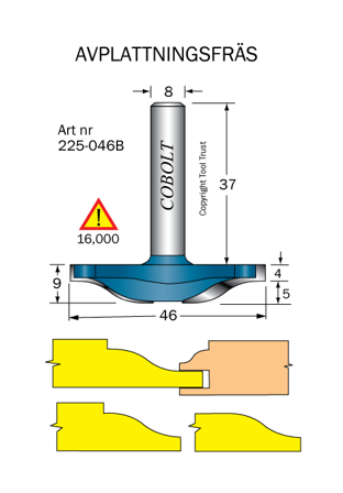 Cobolt 225-046B Fres R=12,7 D=46 L=9, Maskintilbehør & forbruk