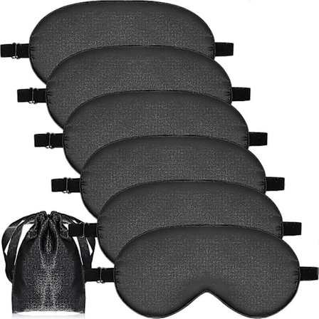 6 Stykker Naturlig Silke Søvnmaske Myk Øyemaske Justerbar Stropp Blindfold Øyeskygge Glatt Sovemaske Komfortabelt Soveøyedeksel med Pose (Svart)