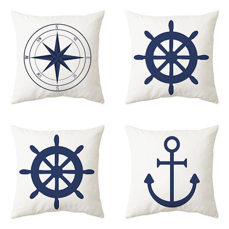 Nautisk tyynynpäällinen 4 kpl:n setti, meriaiheinen ankkurikuvio, 45 x 45