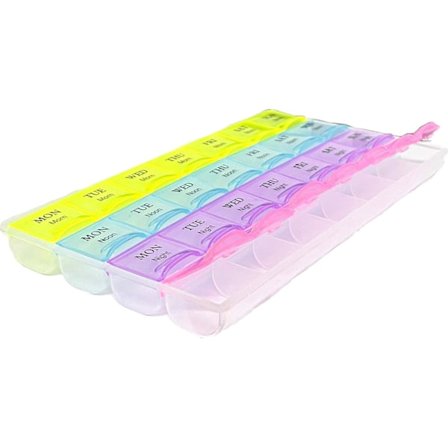 REQUISITE NEEDS Ugentlig Pilleboks 7 Dage 28 Rum Tabletopbeholder med Etiketter til Medicin, Kosttilskud, Vitaminer