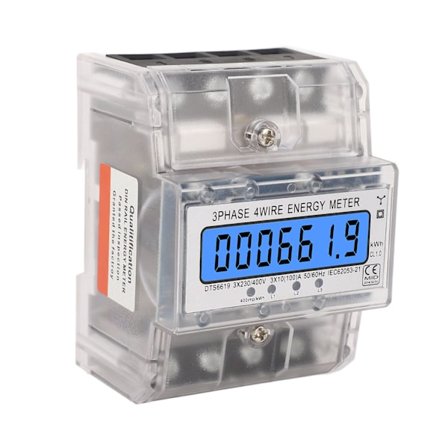 Energiamittari 3-vaiheinen 4-johdin Taustavalaistu LCD-näyttö DIN-kiskoasennus Sähkömittari 10–100A 230 400VAC
