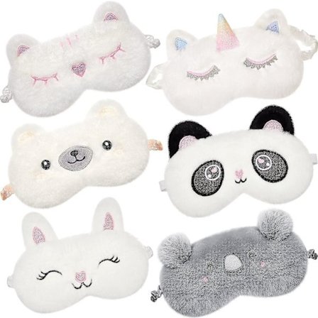 6 stk. Børne Sovemaske Sød Enhjørning Dyr Sovende Øjenmaske Sjov Blød Plys Øjenbind til Kvinder Piger Børn Flyrejse Lur Nat Sovning