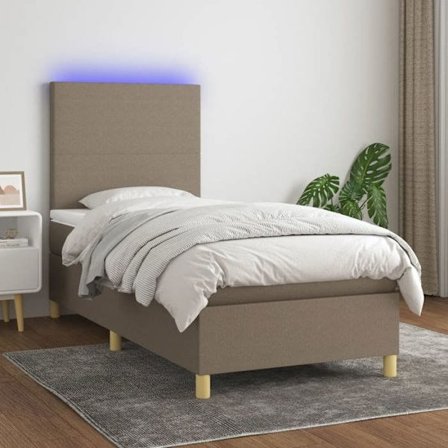 Maison Exclusive - Sänggavel med lattsystem och madrass samt LED Taupe 90x200 cm Tyg