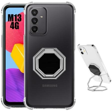 Etui til Samsung Galaxy M13 Silikoneforstærkede hjørner Gennemsigtig med multi-vinkel roterende stativ Sølv