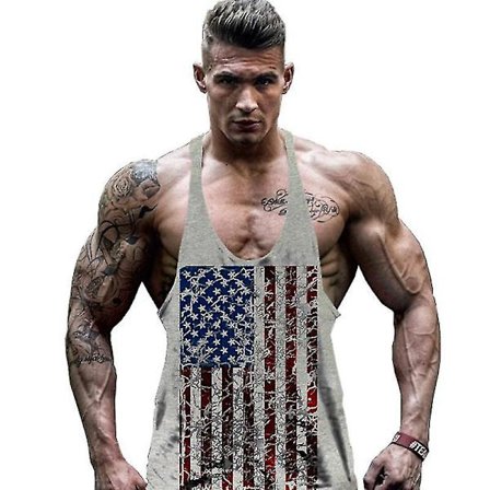 American Flag Print för män ärmlös linne Gym sportväst