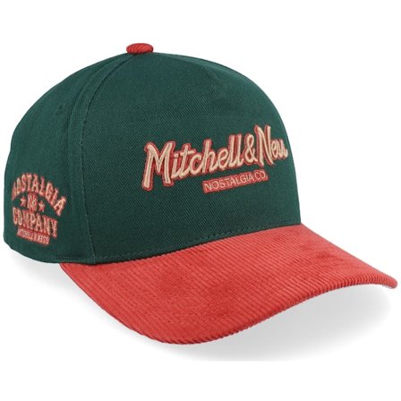 Mitchell & Ness - Grønn adjustable Caps - Pinscript Nostalgia Pro Crown Cap Forest Green/Orange Corduroy A-Frame Adjustable @ Hatstore