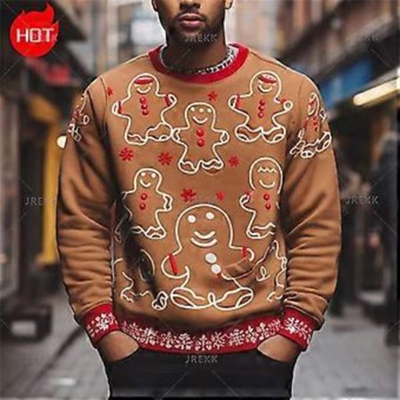 Pepperkakemann 3D-printet Retro God Jul Grafisk Rund Hals Hettegenser Mote Stygg Julegenser Topp