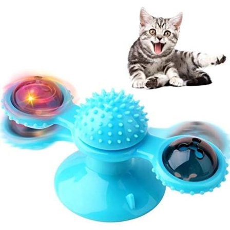 Vindmølle kattelegetøj, pladespiller interaktivt kattelegetøj med sugekopbørste til katte tandrensning skrabning, vægmonteret kattesnurrer