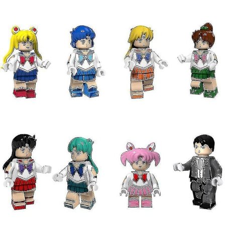 8pcs Sailor Moon Moon Hare Mizuno Ami Assembled Building Block Minifigure Toy