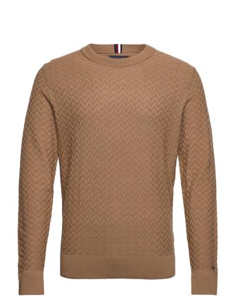 Triangle Structure Crew Neck Strikkegenser M. Rund Krage Beige Tommy Hilfiger