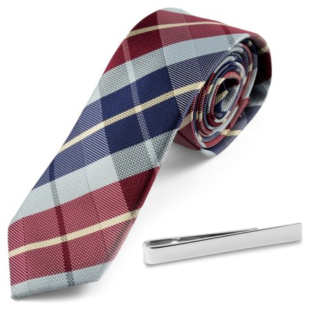Set de corbata de cuadros y pasador de corbata plateado para hombres - Sets de corbatas