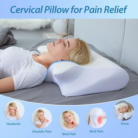 Sommerfugl cervical pude, memory foam pude, lindrer nakkesmerter og snorken, ergonomisk pude, hvid