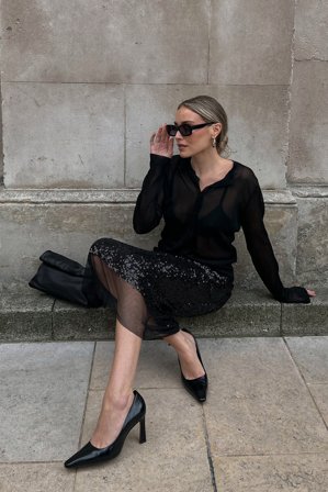 Michaela Delér x NA-KD Kjol i mesh med paljetter - Midikjolar - Svart - M