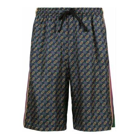 Gucci Vintage, Gucci Horsebit And Basketweave Cotton Shorts Groen, Heren, Maat:L,strepen