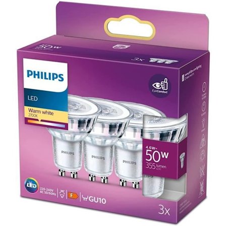 Philips, paket med 3 glödlampor gu10 led 50w, varm vit