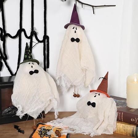20x3 Hængende Spøgelse, 3stk Hængende Dekorationer, Hvidt Spøgelse med Hatte til Haunted House Graveyard Scene, Uhyggelig Indendørs og Udendørs