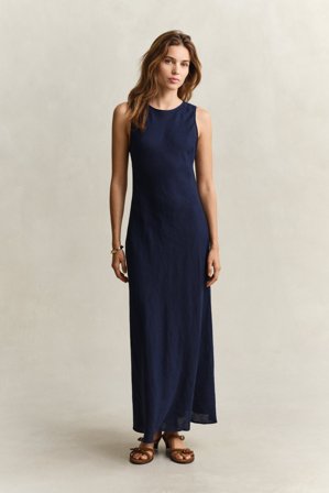 GANT Damen Schräg geschnittenes Midikleid aus Leinen (42) Marineblau