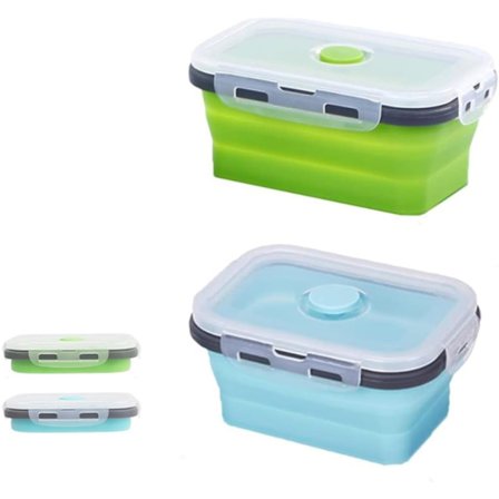 2-pack hopfällbara matförvaringsbehållare med lock - Mikrovågsugns-, fryssäker och diskmaskinssäker silikonbehållare med ventil för måltider