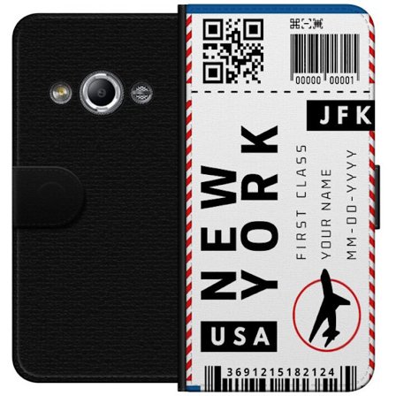 Yhteensopiva Lompakkokotelo Samsung Galaxy Xcover 3 New York JFK -lennon lähtöselvityksen muotoilu, jossa on lentokonetta symboloiva viivakoodi ja U