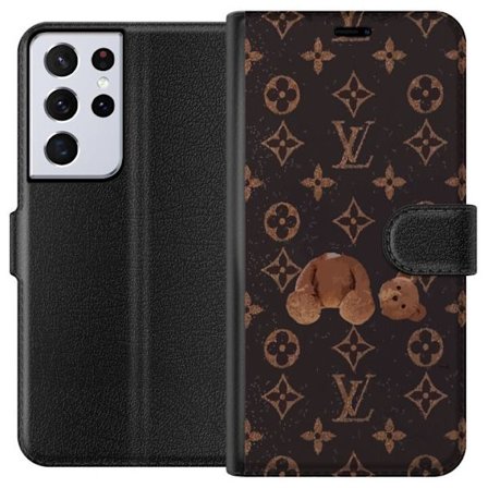 Kompatibel Tegnebogsetui til Samsung Samsung Galaxy S21 Ultra 5G Luksuriøst monogrammønster med knust bamse i mørk modeæstetik