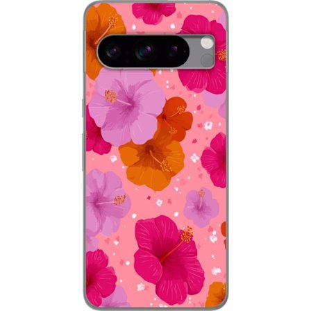 Kompatibelt Mobildeksel til Google Pixel 8 Pro Rosa Hibiskus Tropisk Blomstermønster