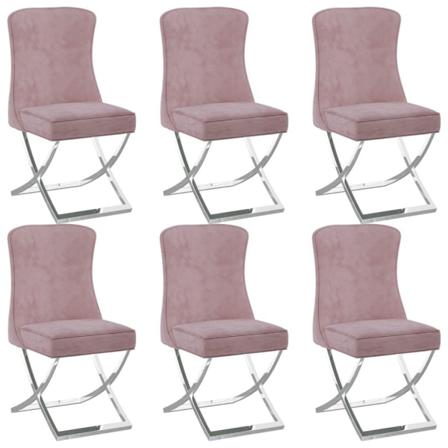 Vidaxl Matstolar 6 St Rosa 53x52x98 Cm Sammet & Rostfritt Stål Rosa