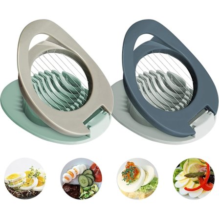 2 Paknings Eggdeler med Eggdeler i Rustfritt Stål, Multifunksjonell Eggkutter for Jevn Skiving av Kokte Egg, Skinke, Banan og Jordbær