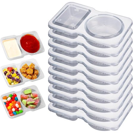 20 st Återanvändbara Snackbehållare med 2 Fack och Gångjärnslock, Klar Plast Bärbar för Snacks, Kryddor, Matförvaring