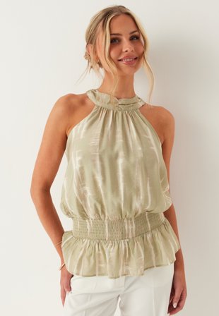 BUBBLEROOM - Halter Neck Blouse - Light green/Patterned