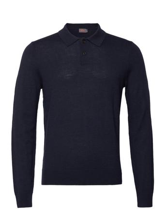Merino Polo Knit Polos Long-sleeved Navy Morris