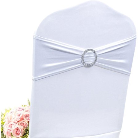 50 stk. Hvite Stoltrekk Stolslyfe Elastisk Stoltrekk Spandex Belte Spenne For Bryllup Hotell Bankett Bursdagsfest Hjemmedekorasjoner Trekk